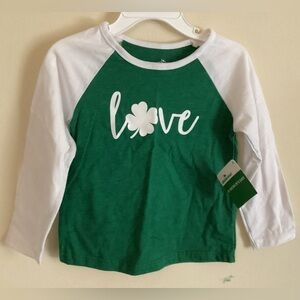 SIZE 2T GIRLS T-SHIRT  "LOVE"  Green White St.Patrick’s Day Clover NEW WITH TAGS